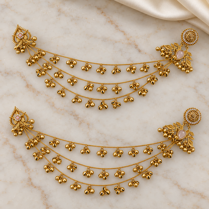 Seevee Fashion Gold Plated Kashmiri Earrings With Chain for Women