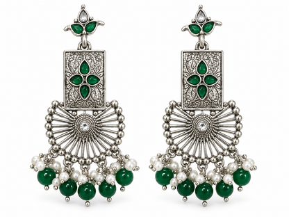 Seevee Fashion Oxidised Plated Pota Stone Dangler Earrings
