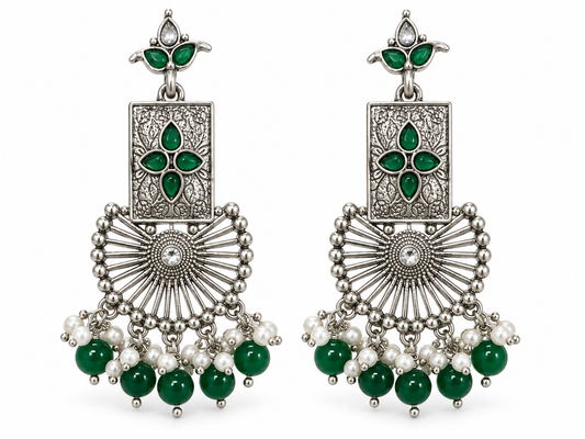 Seevee Fashion Oxidised Plated Pota Stone Dangler Earrings