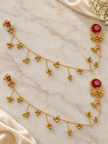 Seevee Fashion Gold Plated Kashmiri Earrings With Chain for Women