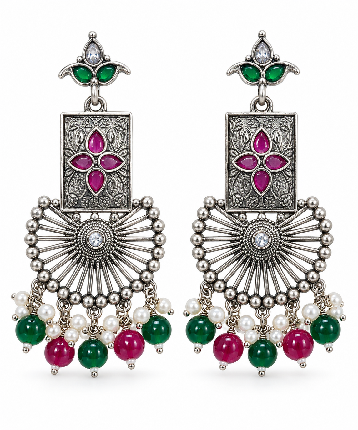 Seevee Fashion Oxidised Plated Pota Stone Dangler Earrings