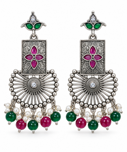 Seevee Fashion Oxidised Plated Pota Stone Dangler Earrings