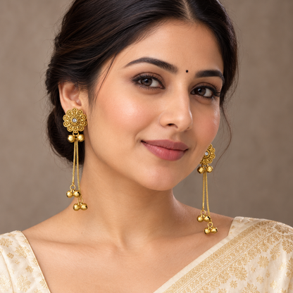 Seevee Fashion Gold Plated Pota Stone Ghungroo Kashmiri Earrings for Women