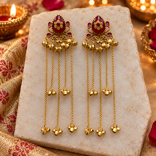 Seevee Fashion Gold Plated Pota Stone kashmiri Earrings for Women