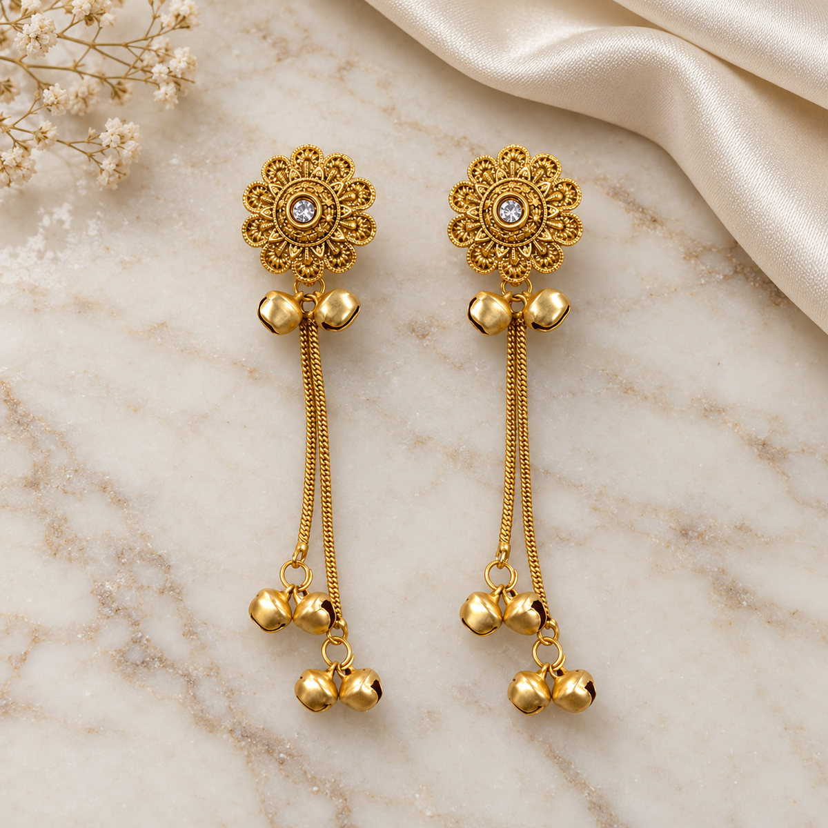 Seevee Fashion Gold Plated Pota Stone Ghungroo Kashmiri Earrings for Women