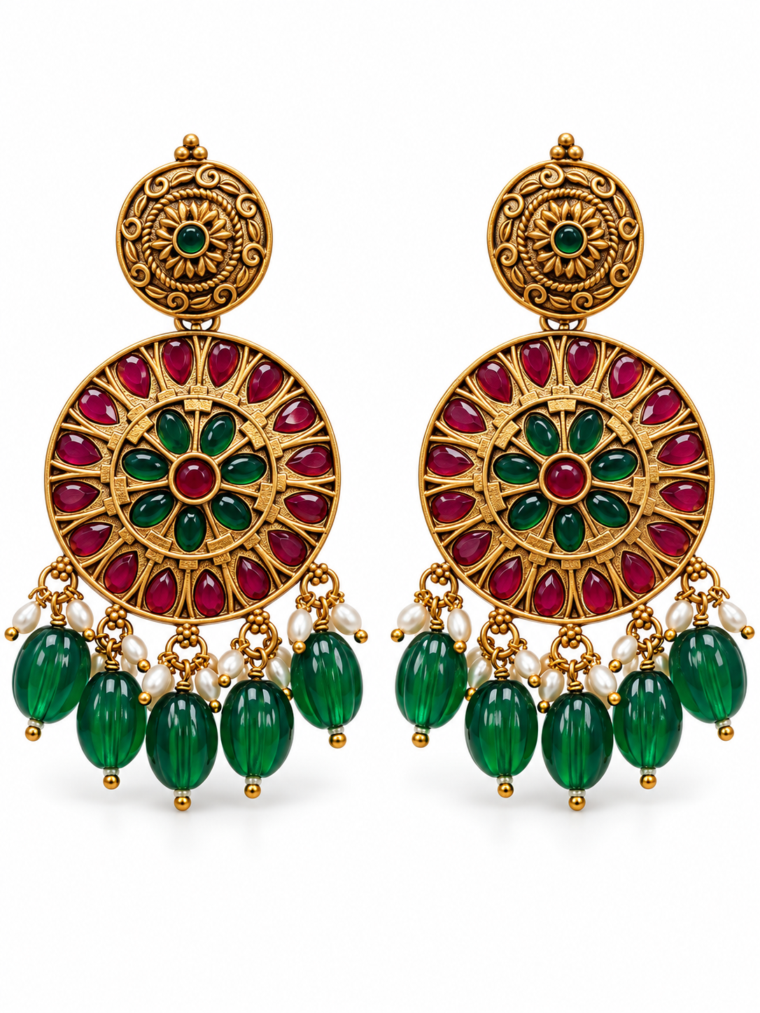 Seevee Fashion Pota Kundan Stone Gold Plated  Dangler Earrings