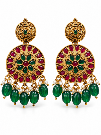Seevee Fashion Pota Kundan Stone Gold Plated  Dangler Earrings