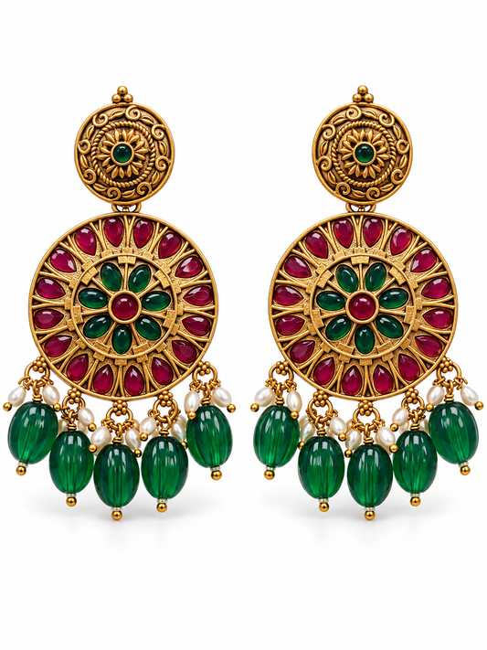 Seevee Fashion Pota Kundan Stone Gold Plated  Dangler Earrings