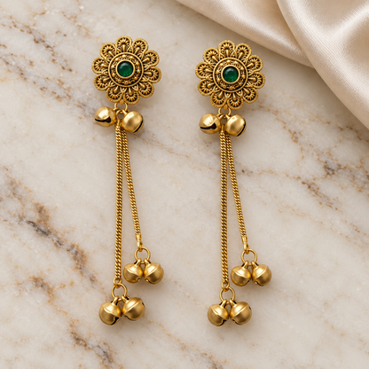 Seevee Fashion Gold Plated Pota Stone Ghungroo Kashmiri Earrings for Women