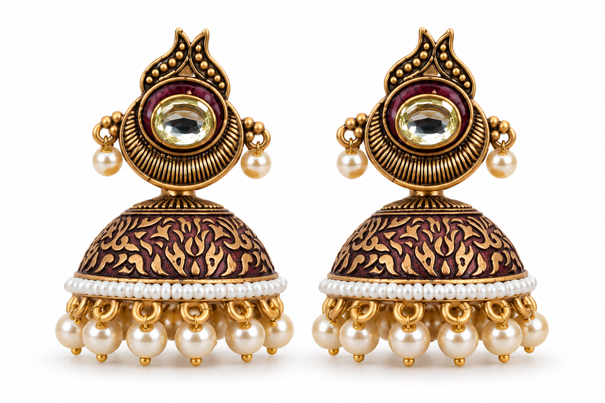 Seevee Fashion Gold Plated Kundan Stone Jhumki Earrings