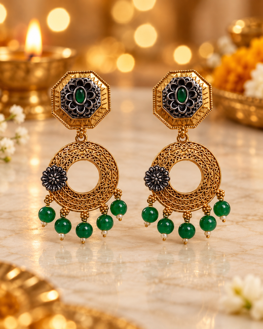 Seevee Fashion Gold Plated Pota Stone Dangler Earrings