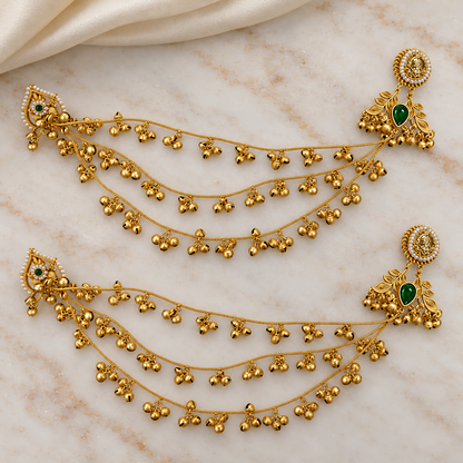 Seevee Fashion Gold Plated Kashmiri Earrings With Chain for Women