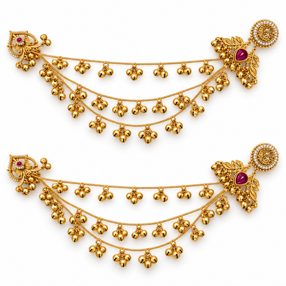 Seevee Fashion Gold Plated Kashmiri Earrings With Chain for Women
