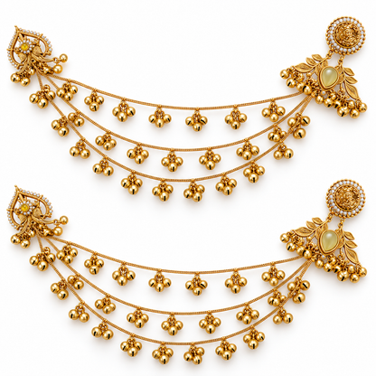 Seevee Fashion Gold Plated Kashmiri Earrings With Chain for Women