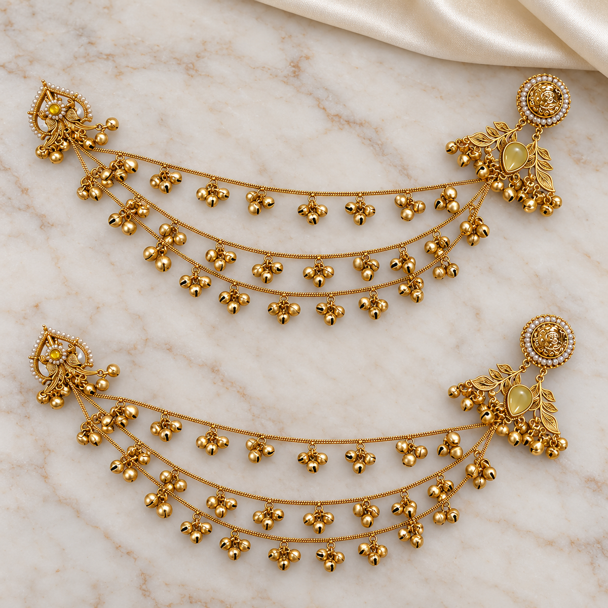 Seevee Fashion Gold Plated Kashmiri Earrings With Chain for Women