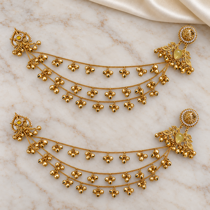 Seevee Fashion Gold Plated Kashmiri Earrings With Chain for Women