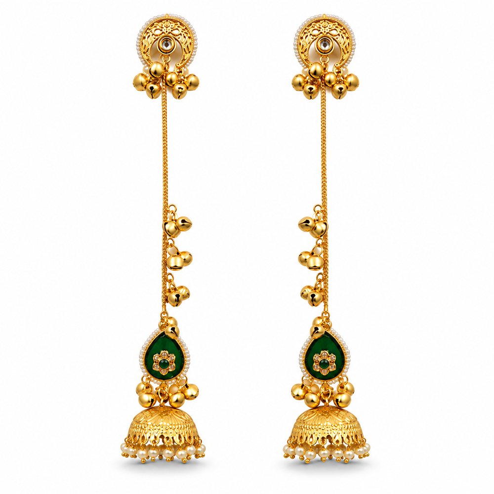 Seevee Fashion Gold Plated Pota Stone Traditional Ethnic Kashmiri Earrings