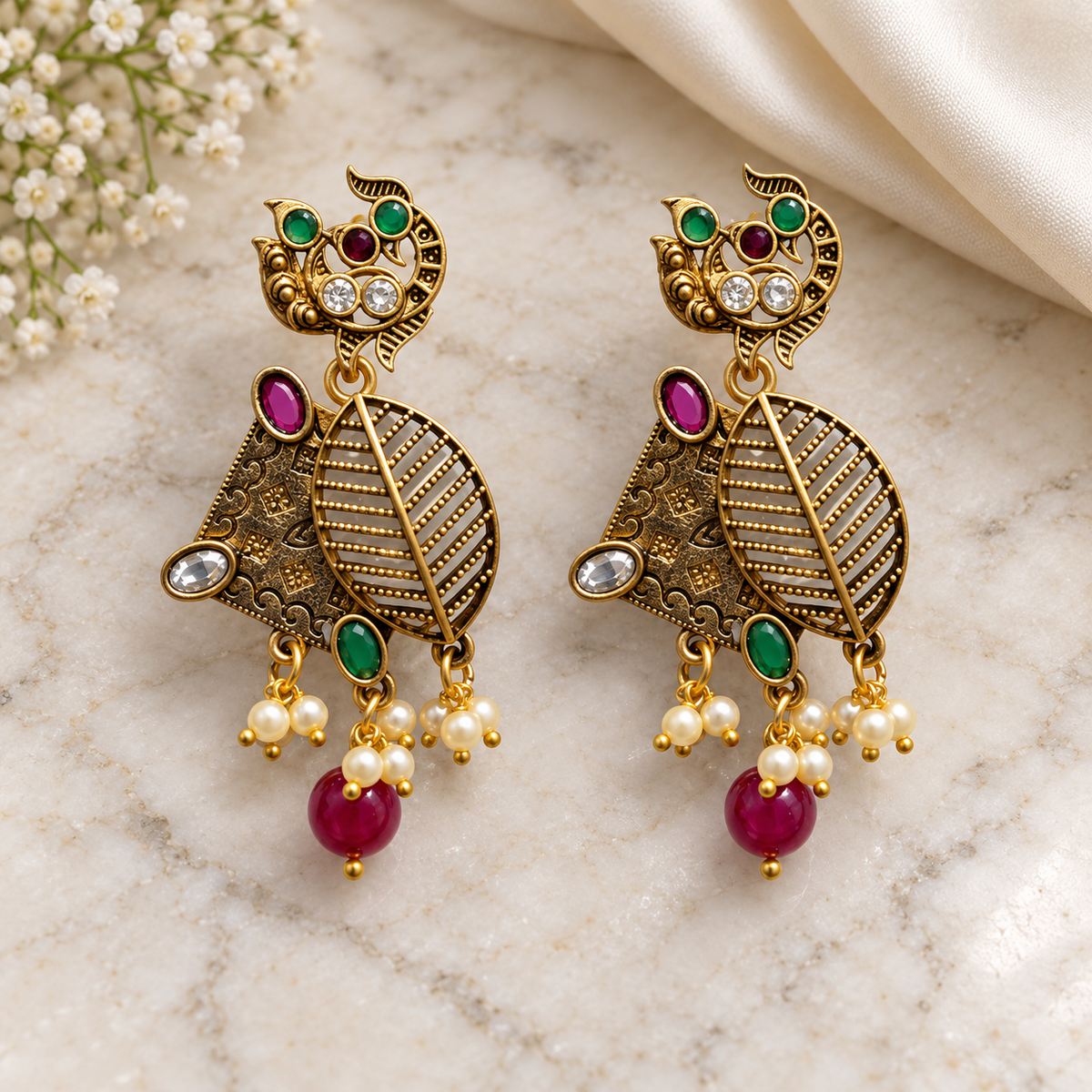 Seevee Fashion Gold Plated Kundan Stone Dangler Earrings