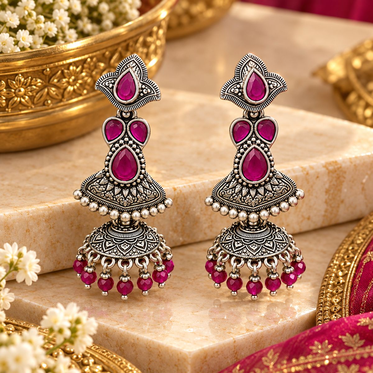 Seevee Fashion Oxidised Plated Crystal Stone Jhumki Earrings