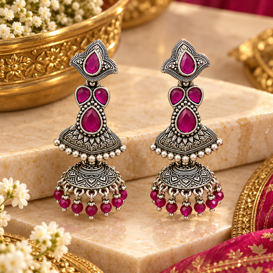 Seevee Fashion Oxidised Plated Crystal Stone Jhumki Earrings