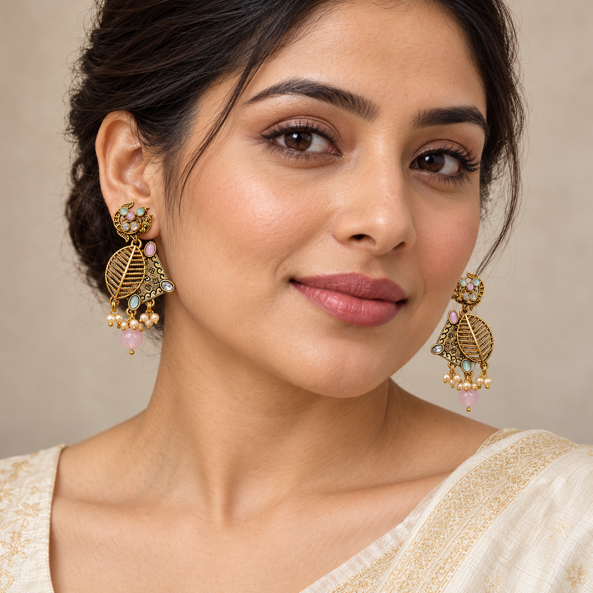 Seevee Fashion Gold Plated Kundan Stone Dangler Earrings