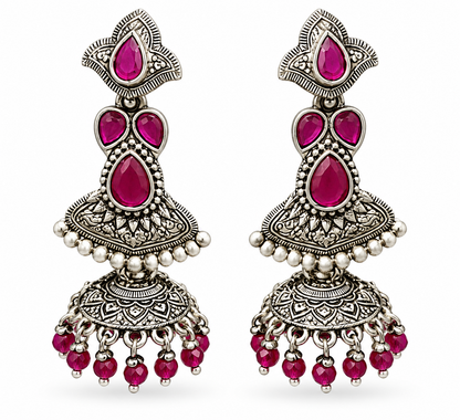 Seevee Fashion Oxidised Plated Crystal Stone Jhumki Earrings