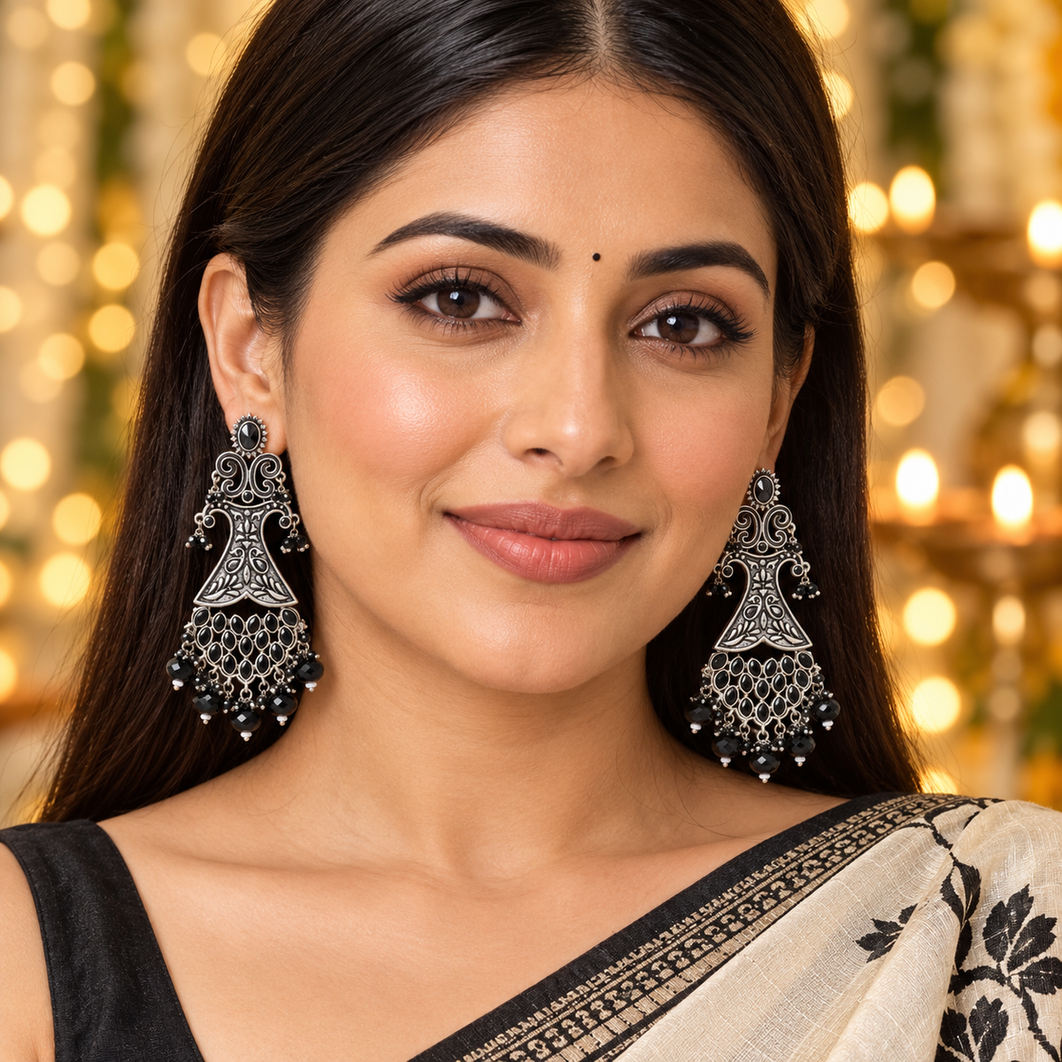 Seevee Fashion Oxidised Plated Pota Crystal Stone Dangler Earrings