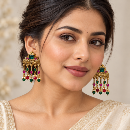 Seevee Fashion Gold Plated Kundan Stone Dangler Earrings for Women