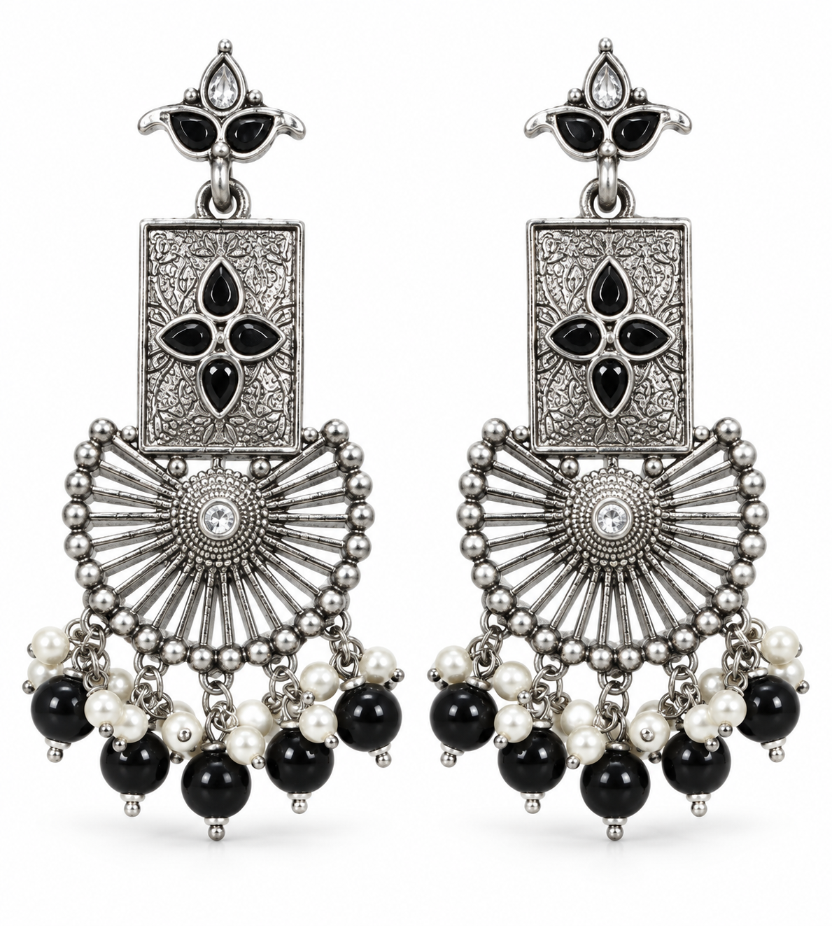 Seevee Fashion Oxidised Plated Pota Stone Dangler Earrings