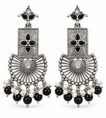 Seevee Fashion Oxidised Plated Pota Stone Dangler Earrings