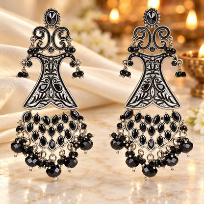 Seevee Fashion Oxidised Plated Pota Crystal Stone Dangler Earrings