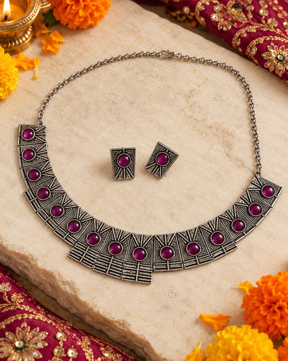 Seevee Fashion Oxidised Plated Choker Necklace