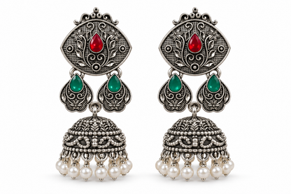 Seevee Fashion Oxidised Plated Pota Crystal Stone Jhumki Earrings
