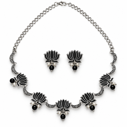 Seevee Fashion Oxidised Plated Lotus Choker Necklace