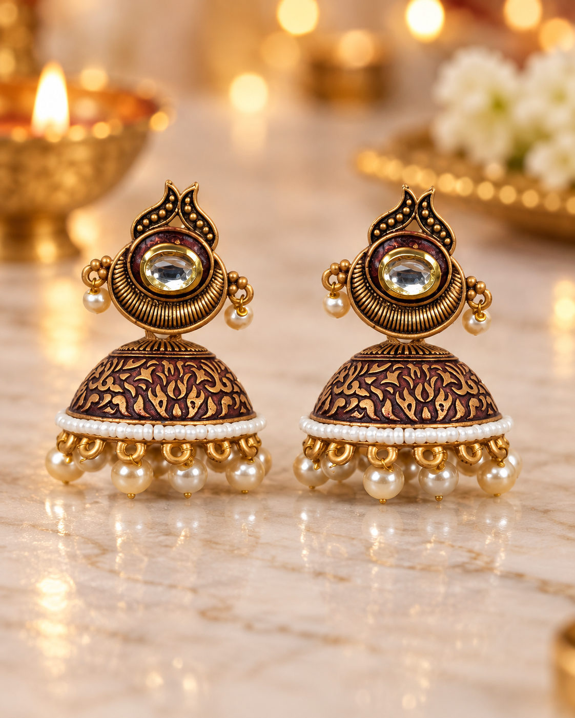 Seevee Fashion Gold Plated Kundan Stone Jhumki Earrings