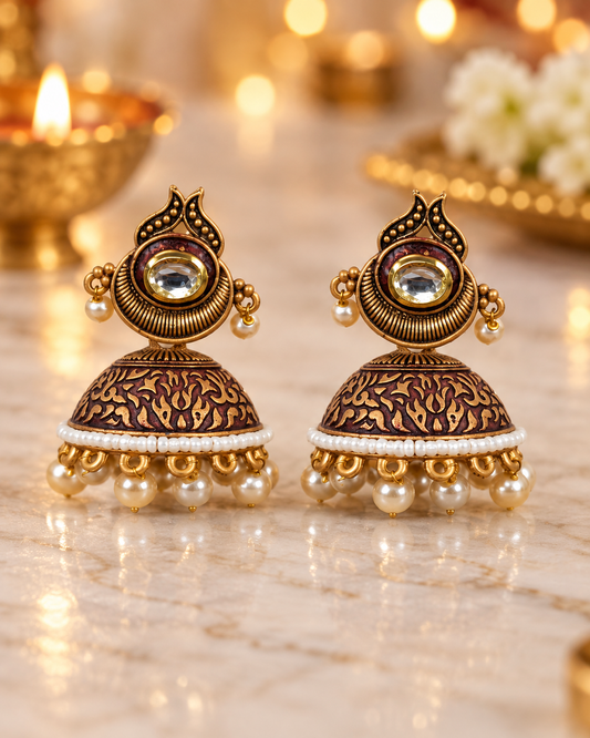 Seevee Fashion Gold Plated Kundan Stone Jhumki Earrings