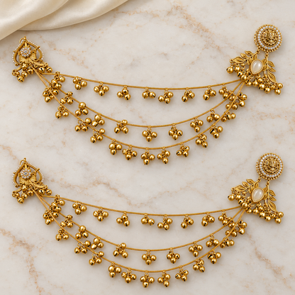 Seevee Fashion Gold Plated Kashmiri Earrings With Chain for Women