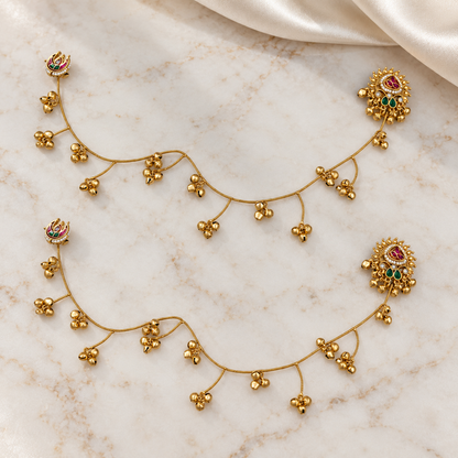 Seevee Fashion Gold Plated Kashmiri Earrings With Chain for Women