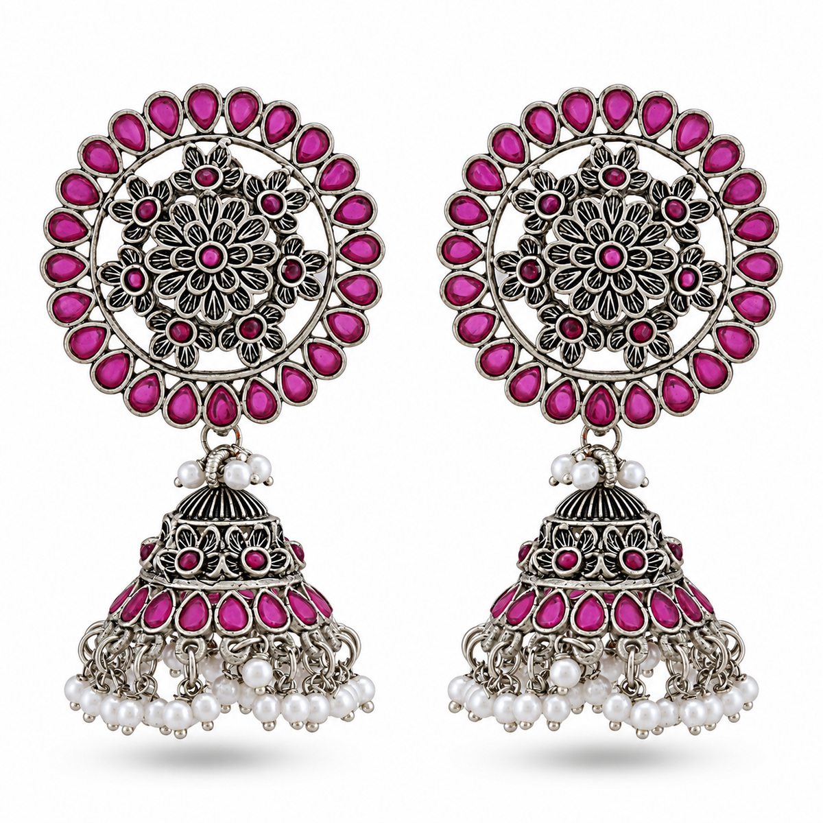 Seevee Fashion Oxidised Plated Pota Crystal Stone Jhumki Earrings