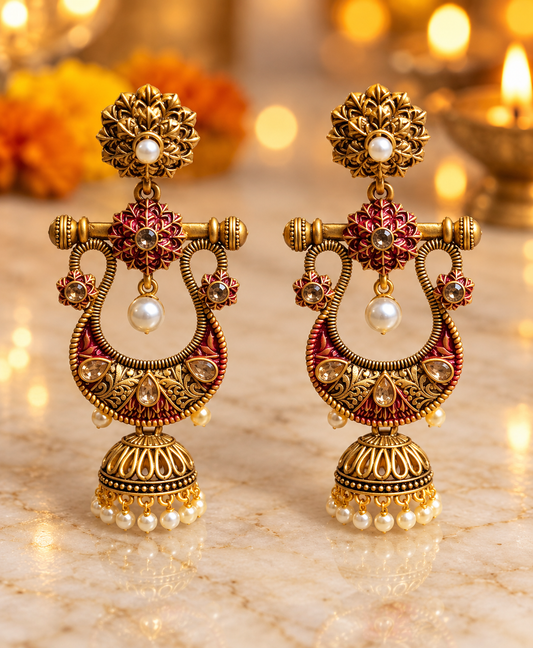 Seevee Fashion Gold Plated Kundan Stone And Meenakari Dangler Earrings
