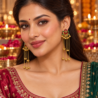 Seevee Fashion Gold Plated Pota Stone kashmiri Earrings for Women