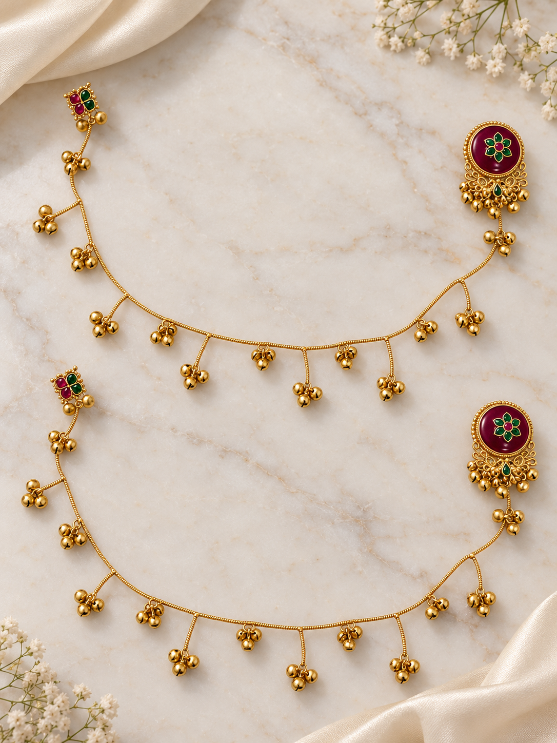 Seevee Fashion Gold Plated Kashmiri Earrings With Chain for Women