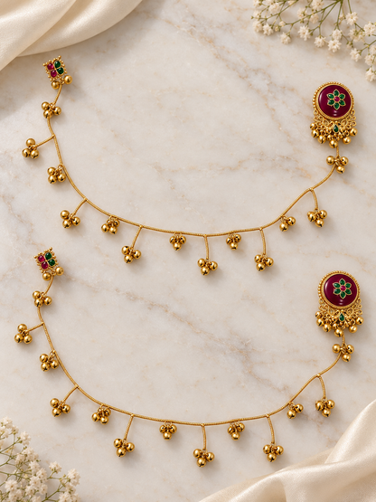 Seevee Fashion Gold Plated Kashmiri Earrings With Chain for Women