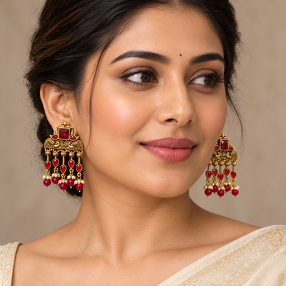 Seevee Fashion Gold Plated Kundan Stone Dangler Earrings for Women