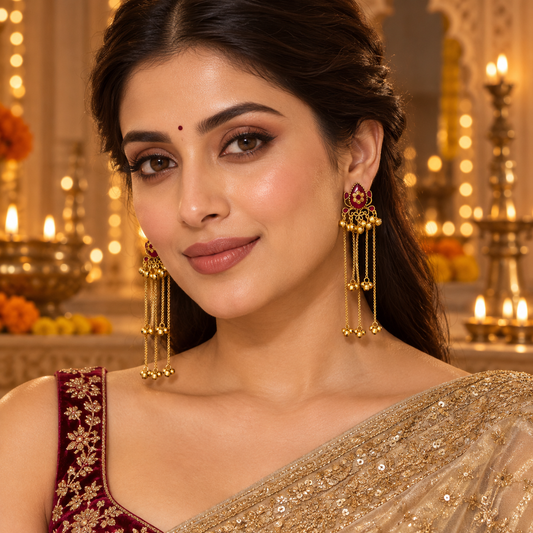 Seevee Fashion Gold Plated Pota Stone kashmiri Earrings for Women