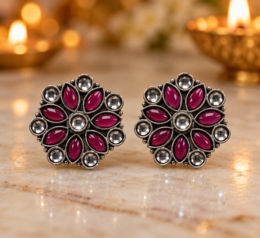 Seevee Fashion Silver Plated Kundan Stone Stud Earrings for Women