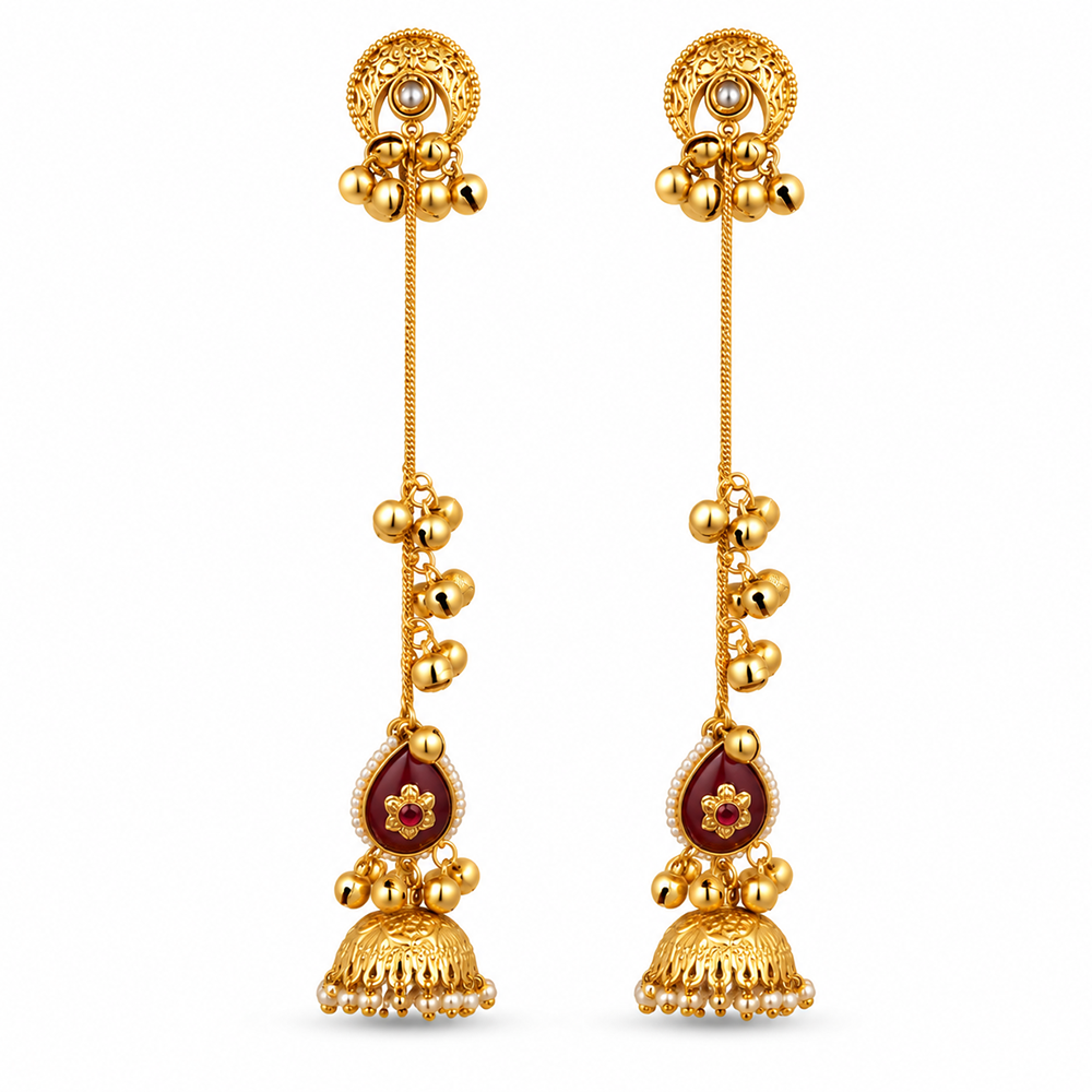 Seevee Fashion Gold Plated Pota Stone Traditional Ethnic Kashmiri Earrings