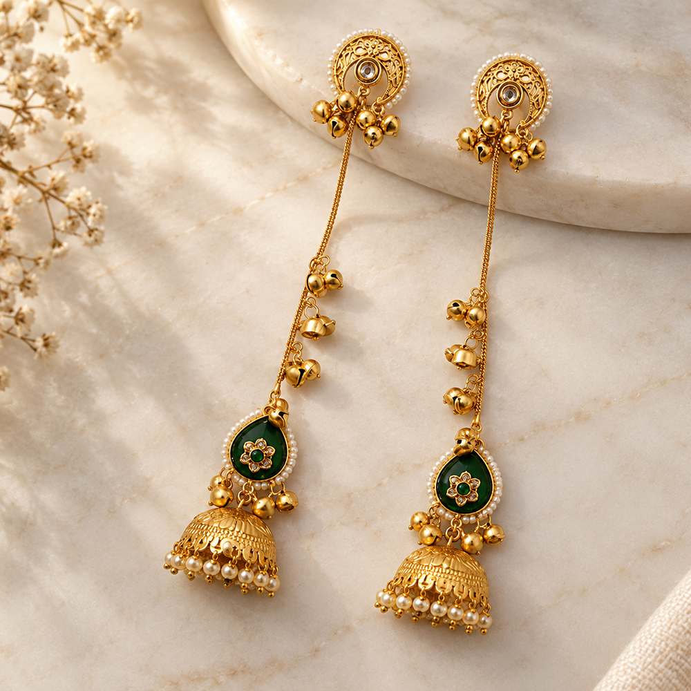 Seevee Fashion Gold Plated Pota Stone Traditional Ethnic Kashmiri Earrings