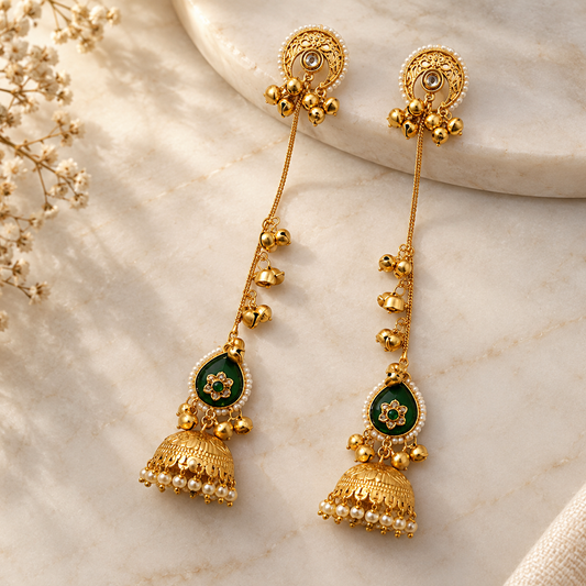 Seevee Fashion Gold Plated Pota Stone Traditional Ethnic Kashmiri Earrings