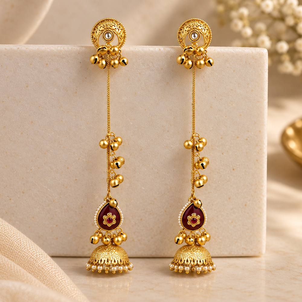 Seevee Fashion Gold Plated Pota Stone Traditional Ethnic Kashmiri Earrings